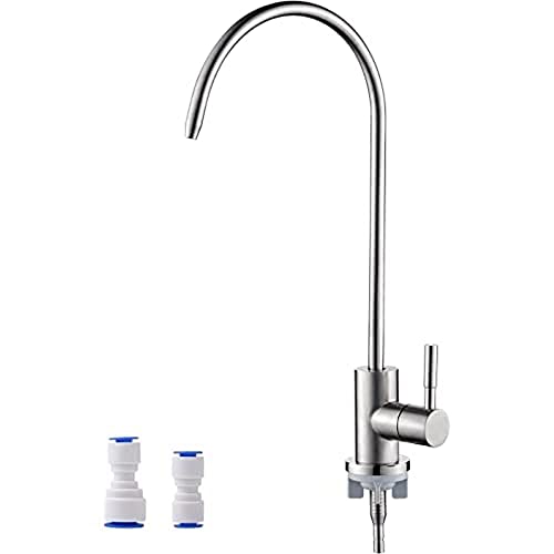 Ibergrif M22301A Drinking Water Filter Kitchen Tap,304 Stainless Steel Modern Single Lever Home Water Filter Faucet for UK, 360° Swivel, Reverse Osmosis Faucet with 2 Tap Adapter, Silver
