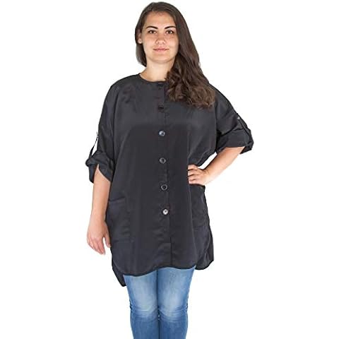 X-Large Hair Stylist Smock - Stylist Tunic with Roll Sleeves - Plus Size Smock - Salon Smock with Pockets - Stylist Jacket for Women - Plus Size Hairdresser Smock - Black Esthetician Jacket (X-Large) Cover