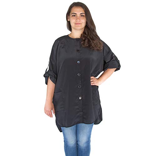 X-Large Hair Stylist Smock - Stylist Tunic with Roll Sleeves - Plus Size Smock - Salon Smock with Pockets - Stylist Jacket for Women - Plus Size Hairdresser Smock - Black Esthetician Jacket (X-Large)