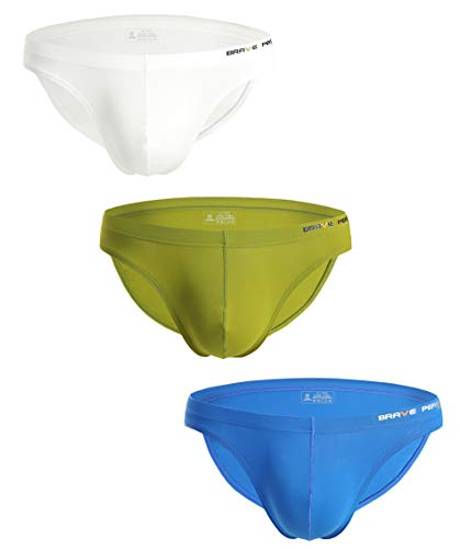 BRAVE PERSON Fashion Sports Underwear Low Waist Swim Briefs for Men B1129 (S, White/Green/Blue)