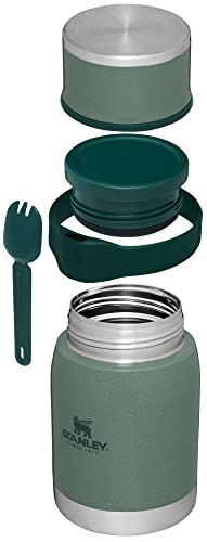 Image of STANLEY Adventure To-Go Food Jar and Spork 24 oz | Vacuum Insulated Food Container | Wide Mouth Screw On Lid | Stainless Steel | BPA-Free | Hammertone Green