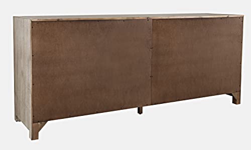 Image of Jofran 79 inch Acacia Wood Four Door Accent Cabinet with Adjustable Shelves, Mid-Century Modern Storage Cabinet for Living Room, Grey Wash