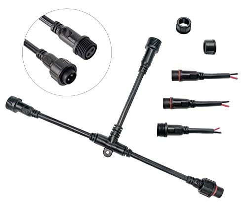 Woodguilin 2 Pin T Shape Led Power Connector, 2 Cores T Tee Splitter Power Connector, 16Awg Ip68 Cable For Car, Boat, Indoor/Outdoor Led Strip Branch(1 Pcs T Shape Connector+3 Branch Heads) #TOP5