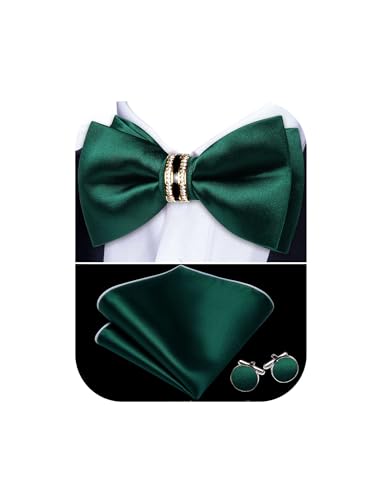 Image of YOHOWA Mens Bow Tie Set Paisley Pre-tied Bowties Adjustable with Handkerchief Cufflinks Gold Ring Set Wedding Prom Party