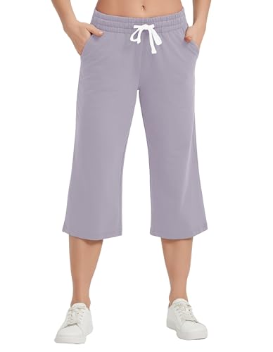 Image of SPECIALMAGIC Women Capri Pants Cotton Yoga Wide Leg Pajama Pants Capris Sweatpants Sports