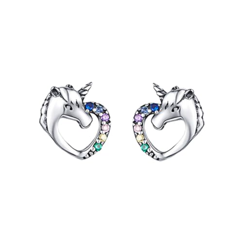 Boucles d'oreilles anti-allergies à dos plat licornes strass pour femme