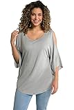  Ulla Popken T-Shirt-Kimono, A-Linie, Rundhals, 3/4-Arm Camiseta, Hellgrau Melange, 50/52 para Mujer