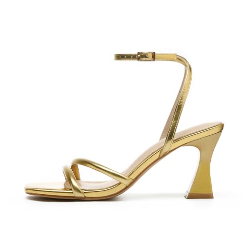 Image of Goderci Women's Kitten Strappy Mid heels Square Open Toe Ankle Strap Heeled Sandals