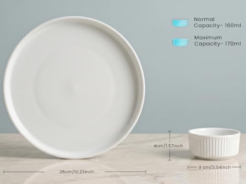 Image of Bodhi House 14-Piece Ribbed Porcelain Dinner Set for 6, White Dinnerware Set with Dinner Plates, Katori & Serving Bowls, Chip Resistant, Lightweight, Microwave & Dishwasher Safe Crockery Set