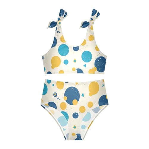 KLL Blue Gold Pois Polka Dots Girls 2 Piece Bikini Set Scoop Neck Swimsuit Swimwear Adjustable Shoulder Strap3