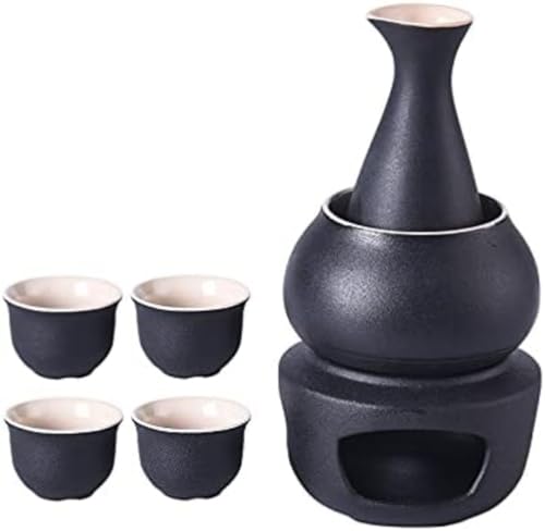 Vinebeautiful 日本酒 熱燗器 伝統 熱酒器 酒器セット 冷たい/暖かい/熱い酒のための日本の禅スタイルの陶磁器のワインセット伝統的な磁器酒暖かい フラスコ 焼酎 熱燗器 焼酎じょか揃 燗瓶 冷酒器 美濃焼 キット焼酎/酒瓶/酒カップ (A)