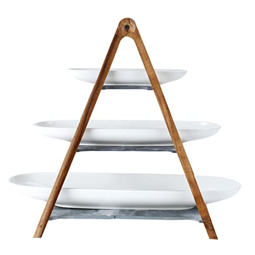 Villeroy & Boch – Artesano Original, etażerka, 4-częściowa, 3-piętrowa etażerka z porcelany i drewna...