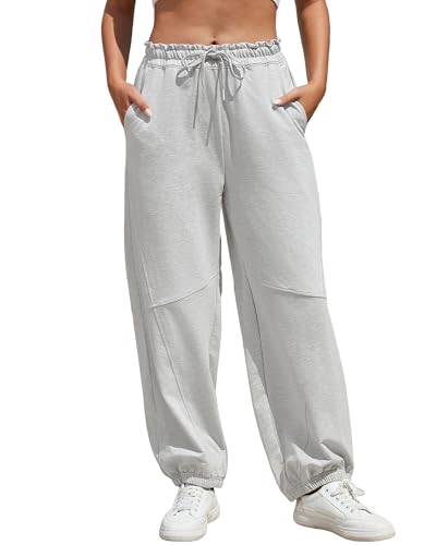 Bsubseach Womens High Waist Barrel Sweatpants Casual Wide Leg Pants Ruffle Elastic Waist Drawstring Athletic Joggers