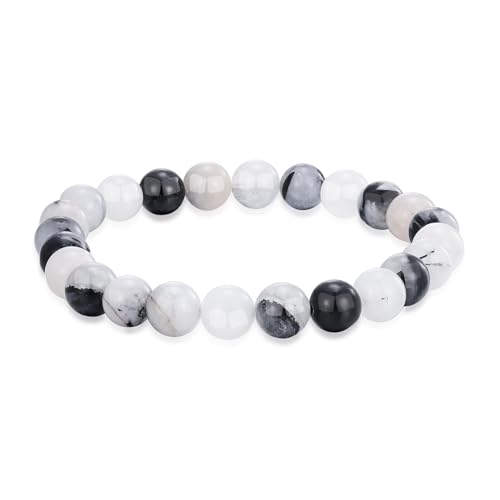 Crystal Vibe Manifestation Bracelet - Handmade Natural Black Rutile Tourmaline Quartz Stone Bracelet - 8mm Beaded Bracelet - Yoga Bracelet Gift for Him Her - Elastic Adjustable Size