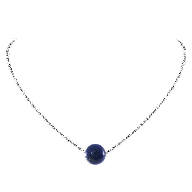 keenoveDainty Real Lapis Lazuli Crystal Pendant 925 Sterling Silver Chain Necklace Healing Crystal Stone September Birthstone Handmade Choker Necklace Jewelry Gift for Women Young Lady 1 Bead