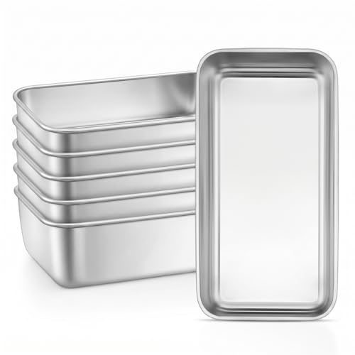 Leonyo 6 Pack 9x5IN Loaf Pans for Baking Bread, 9x5IN Stainless Steel Bread Loaf Pans for Homemade Bread, Meatloaf, Bananas, Brownies, Lasagnas, Dishwasher Oven Safe