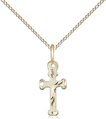 14kt Gold Filled Cross Pendant on a 13 inch Gold Filled Light Curb Chain.