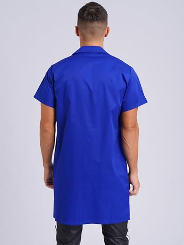 Image of Oyolan Unisex Wear Resistant Work Coat Lapel V Neck Short Sleeve Front Button Dustproof Jacket Lab Coat
