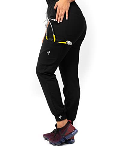 Image of Mim Jogger Scrub Pants for Women, Skinny Leg Joggers, Burgundy, Black, Navy Blue, Green