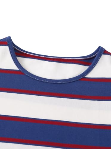Image of Girls Striped Shirt Flutter Sleeve Top Crewneck Cute Summer T Shirts Casual Tees Blue White 7-8 Years