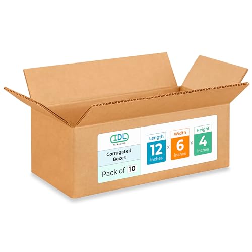 Medium Moving &amp; Shipping Boxes 12x6x4 inches (10-Pack) - Extra Strength 200 lb vs Regular - Corrugated Medium Moving Boxes - Shipping Box for USPS, UPS, FedEx - Corrugated Box by IDL Packaging