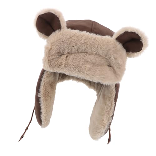 SUPVOX Adorable Bear Ear Plush Hat for Winter Outdoor Activities Thick Insulated Beanie for Hiking Cycling and Skiing Cute and Warm Ear Protection Cap Coffee