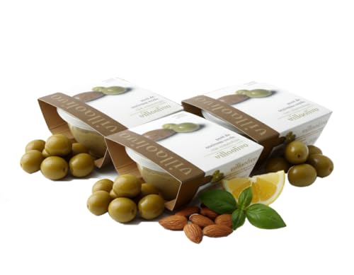 Villaolivo - Pack 3x125g Paté Gourmet de Aceitunas Verdes con Almendras | 100% Natural | Sin Conservantes ni Aditivos | Aperitivo Mediterráneo Premium