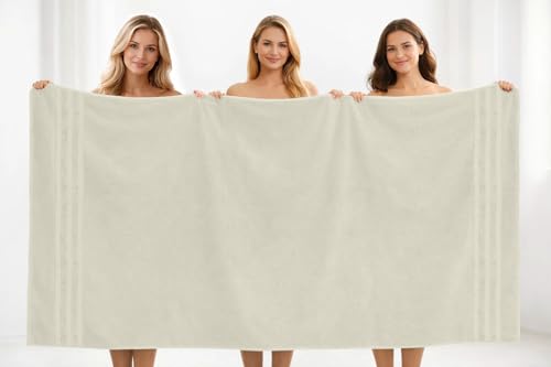 Image of DAN River 2 Pack Bath Sheets Extra Large 35x70, Large Bath Towels for Adults, XL Oversized Heavy Duty Towel Set, 600 GSM 100% Ring Spun Cotton, Soft Quick Dry, Ivory