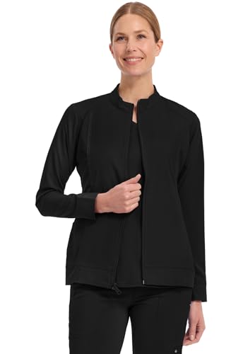 Healing Hands Womens Scrub Jacket Zip-Up Front with 2-Way Stretch Comfort & Big Kangaroo Pockets 5038 Small Black