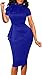 PerZeal Church Dress for Women Fashion Peplum Bodycon Short Sleeve Work Dresses Bow Club Ruffle Pencil Formal Cocktail Dress Blue Large