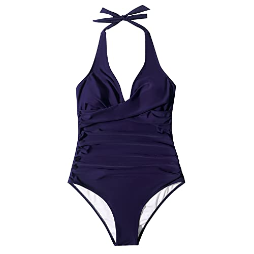 Image of SUUKSESS Women Sexy Tummy Control One Piece Swimsuits Halter Push Up Bathing Suits