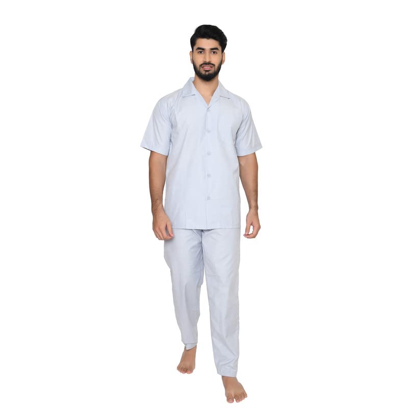tatwam FILAFIL Cotton RICHED with Polyester Mens Nightsuit with Fully Elastic Pajama and Buttoned Half Sleeve TOP Size-XL,L.Grey-picture-39