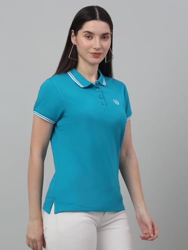 Image of Cantabil Women's Cotton Blend Solid Polo Neck T-Shirt (Regular Fit)