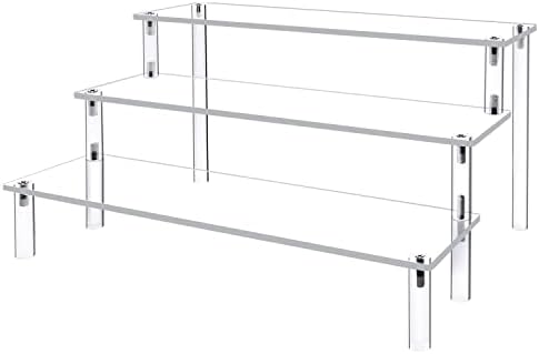 M-sorflly Acrylic Display Risers,Clear Shelf 3 Tier Cupcake Display Stand Steps for Food Desserts Stand Perfume Organizer Funko POP Collections，Small Mini Display Stand for Organizer and Decoration(12 x 8 x 6 Inch)