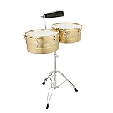 Ktaxon Timbales Instrument 13 Inch & 14 Inch Timbales Drum Set, Timbales kit with Outstanding Tone, Classic Finish, Strong Durability and Full Equipment (Gold)
