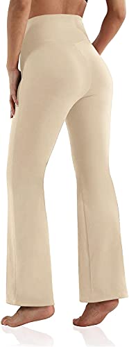 Esobo Calça feminina de ioga bootleg com bolsos cintura alta cruzada perna larga treino bootcut calç
