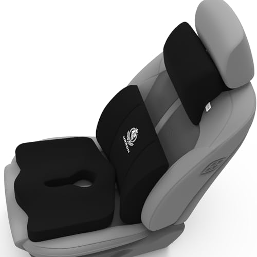 Image of MRRON Memory Foam Posture Corrector Car Seat Cushions Combo | Orthopedic Backrest, Coccyx Cushion & Neckrest | Ergonomic Lumbar Comfort Seat Cushion | Reduces Sciatica, (Black, Lumbar)