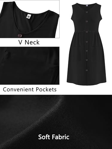 Image of AusLook Plus Size Women Summer Dresses Sleeveless Casual Loose Swing Button Down Midi Dress with Pockets 1X-5X