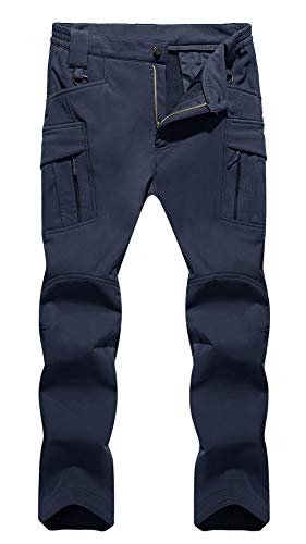 TACVASEN Men's Ski Water Repellent Softshell Fleece Lined Hiking Pants Tactical Trousers Navy,32