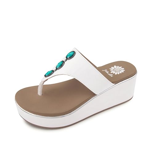 Yellow Box Women's Dazie Wedge Sandal, Round Toe, Medium-High 2.75 Inch Heel, 1.25 Inch Platform Comfortable Flip-Flop2