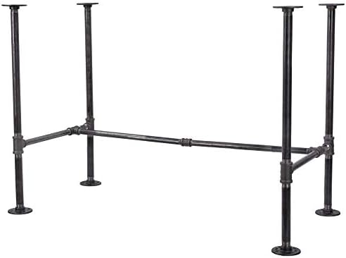 PIPE DECOR Industrial Pipe Desk Leg Set, Modern Home Office Table Writing or Computer Base Kit, Dark Grey Black Rough Pipes, Rustic Vintage Furniture Unfinished Steel Metal Pipe Legs, H-Desk Style