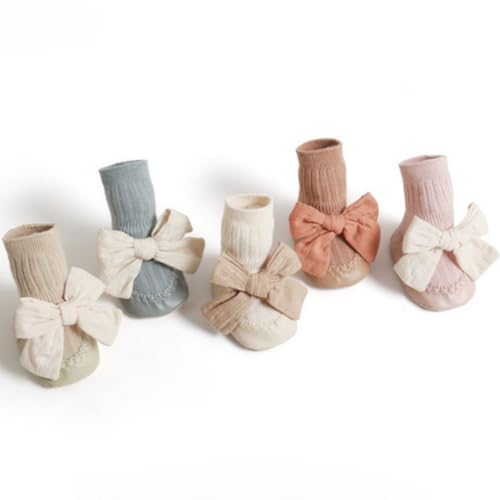 Baby Girl Sock Shoes with Cute Bowknot Leather Sole Grips, Mid Calf Non-Slip Princess Walking Socks for Toddlers2