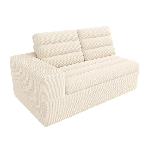 Sofá esquinero modular en L de pana beige sin marco combinable 7