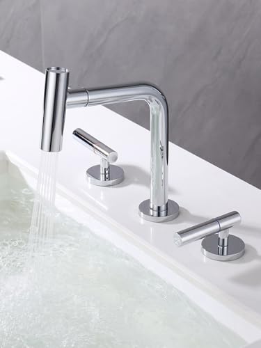 Robinet de lavabo extractible cuivre double commande mitigeur salle de bain chromé - 5