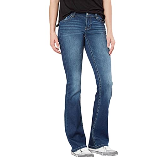 Women Mid Rise Boot Cut Jeans Classic Slimming Solid Denim Pants Solid Relaxed Fit Slim Straight Leg Jean Trousers (Blue 1,Small)