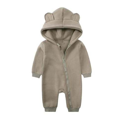 Neugeborenes Unisex Baby Cartoon Bärenohr Fleece Schneeanzug Spielanzug Kleinkind Winter Weihnachten Warm Reißverschluss Hoodie Jumpsuit Strampler 66 Khaki 3-6 Monate