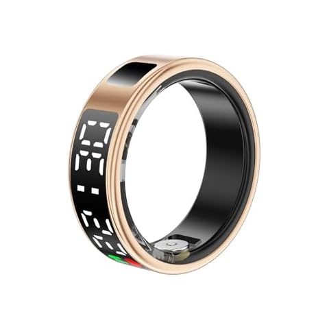 Smart Ring with LED Display, Smart Ring Fitness Tracker, IP68 Waterproof Fitness & Sleep Tracker for Women & Men with Charging Case, APP for iOS for Android, Gold (#9) Cover