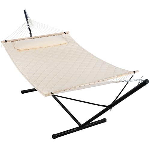 ANOW Outdoor Hammock with 12 Feet Heavy Duty Steel Stand, Two Person Hammock with Stand Included...