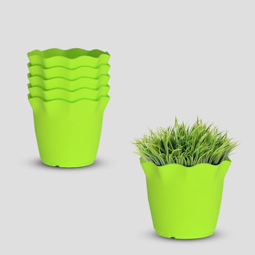 Image of YUCCABE ITALIA SHERA 4 Inch Plastic Flower Pot 6 Piece Set of Unbreakable Round Shape Planter for Home Garden Seedling, Indoor and Outdoor (Green)