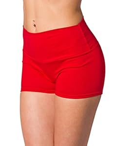 Alkato Damen Sport Shorts mit Hohem Bund Hotpants Radlerhose, Farbe: Rot, Größe: 38